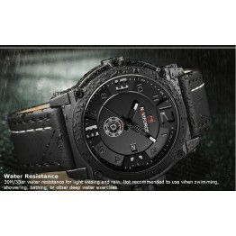 Men’s leather strap sport military compass style week display water resistant watch
